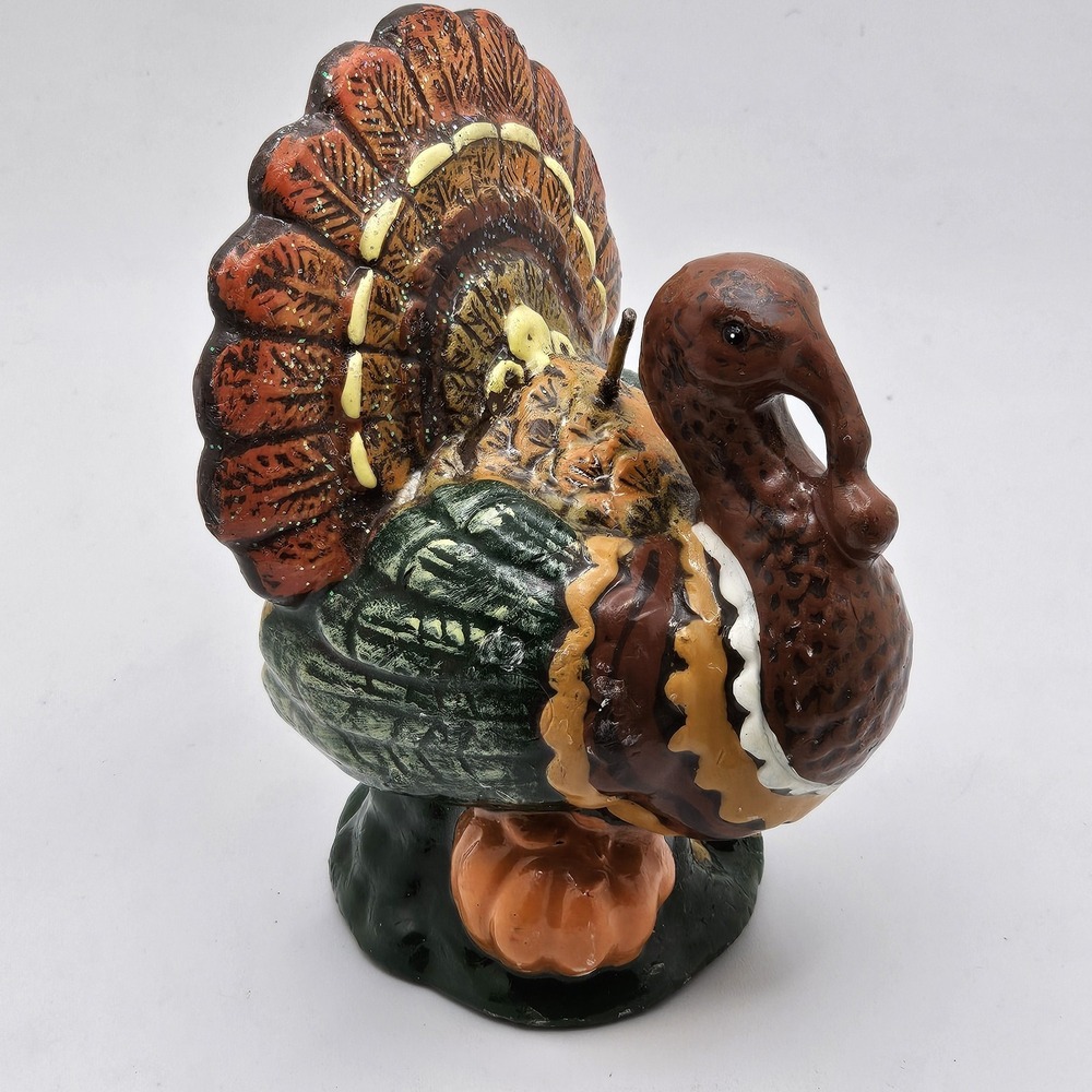 VTG Cottagecore Thanksgiving Turkey Shaped Wax Candle with Sparkles 4.75" 1970s